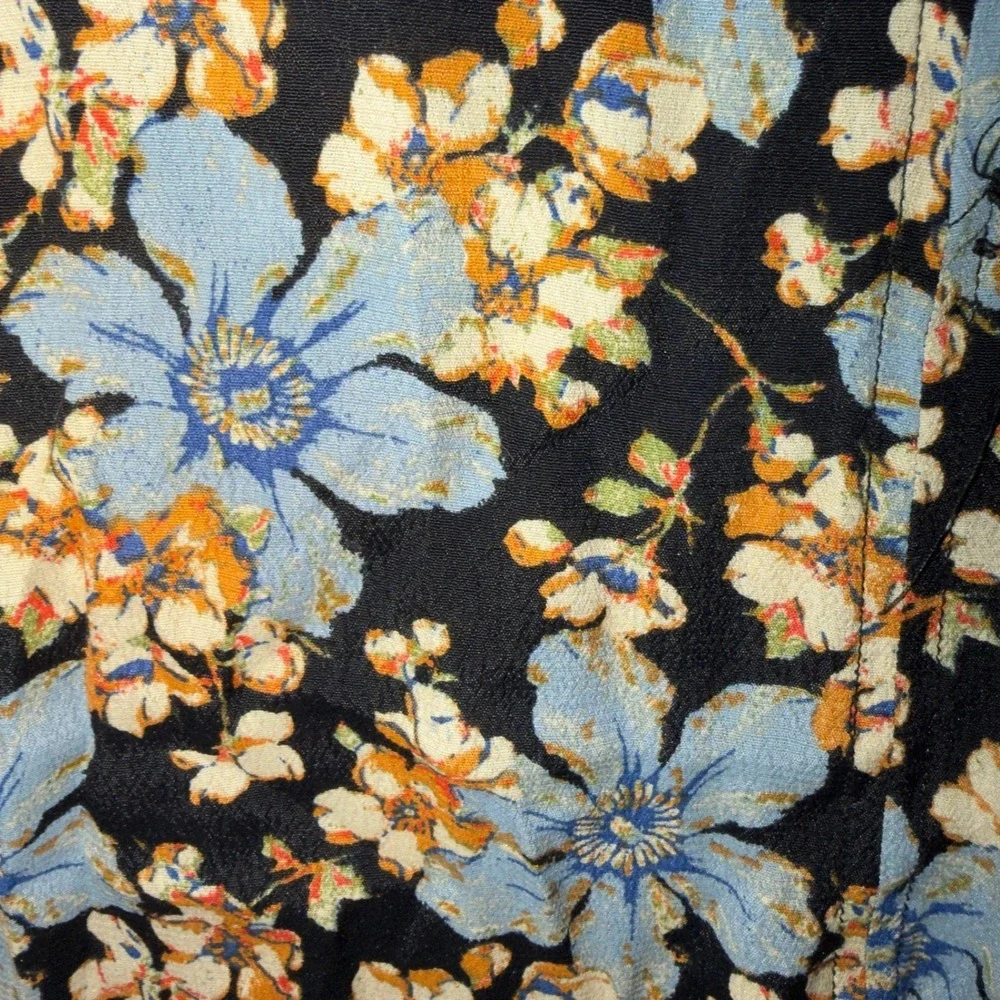 Free People Women's‎ Black Blue Floral Midi Dress Size 8 Medium Slit